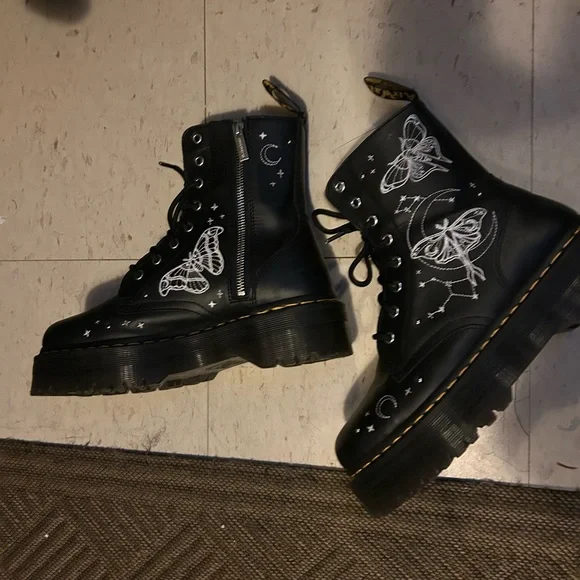 Dr. Martens Jadon Celestial Moth Embroidered Platform Boot Black - Picture 2 of 5